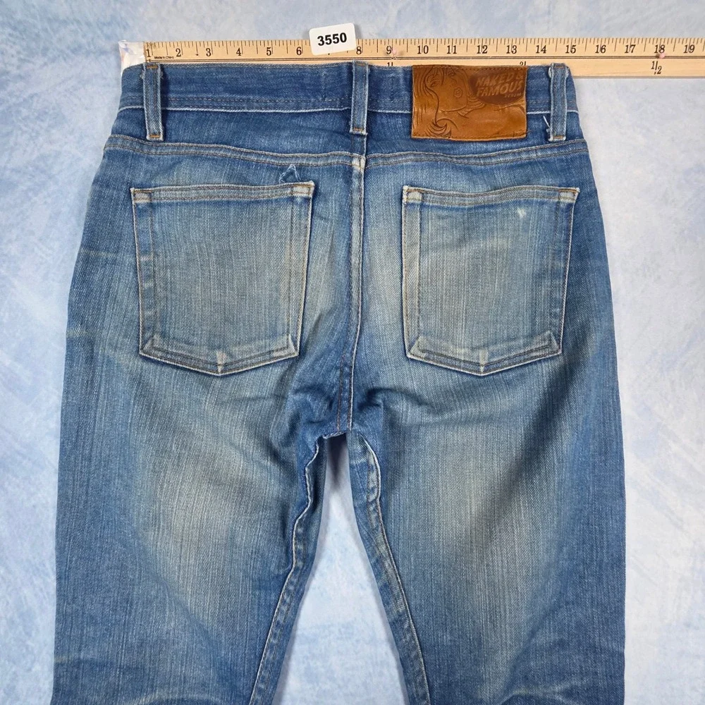 Naked & Famous Denim Mens Slim Blue Faded Whiskered Button Fly Jeans 29x29